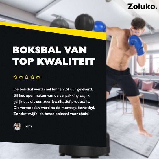 Zoluko Professional Boxing Ball on Foot - Inkl. E-Book - Verstellbare Höhe 120-160cm - Für drinnen und draußen - Boxtrainer - Boxing Ball on Stand - Boxing Set - Boxing Ball Standing - Boxen - Home Sports - Boxing Pole - Schwarz