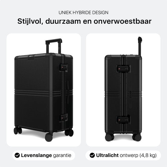 ONYX Hybrid Pro Check-in Koffer Medium 70 Liter - Recyceltes Polycarbonat und reißverschlussloses Design - Reisekoffer mit TSA-Schloss und Spinner-Rollen - Leichter Trolley mit Laptop-Fach - Onyx Black