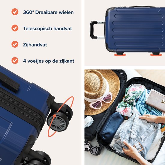 TRVLMORE Handgepäck Koffer - 45L - TSA Zahlenschloss - Leichtgewicht - erweiterbar - Trolley - 54x36x22cm - Dunkelblau