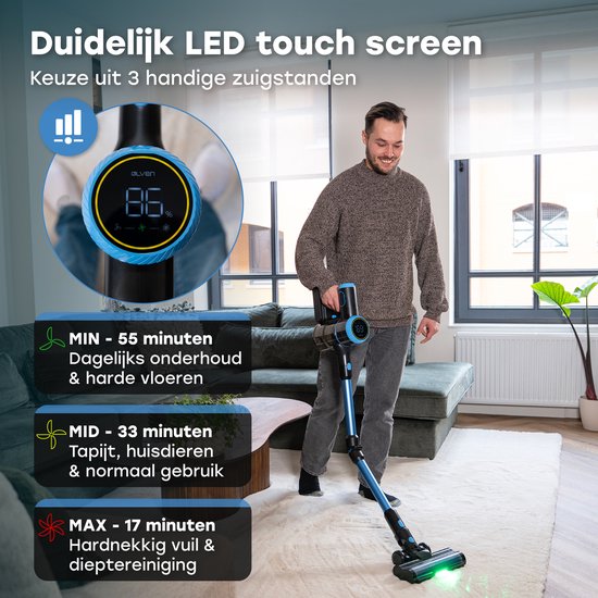 Ølven Stabstaubsauger CleanMax - Kabellos - 400W - Staubbuster - 55Min Akku - Beutelloser Staubsauger - Aroma Funktion