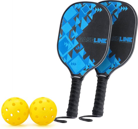 Baseline Pickleball Set - Inklusive Netz, 2 Schläger & 2 Bälle - Holzschläger - 2,4 Meter Netz