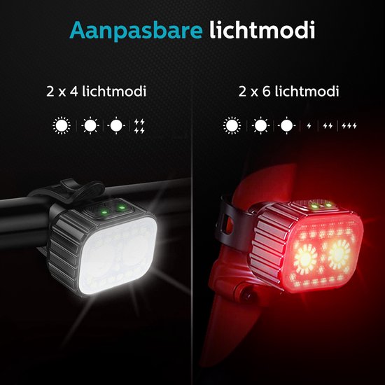 Inlustro Fahrradlicht-Set - Front-/Rücklicht - LED-Fahrradlicht rot und weiß - Fahrradlicht-Scheinwerfer - wasserdicht - USB wiederaufladbar