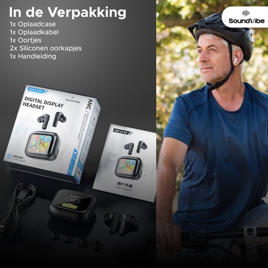 SoundVibe® - Kabellose Ohrhörer mit Geräuschunterdrückung - Weiß - Bluetooth-Ohrhörer - Kopfhörer mit Geräuschunterdrückung - LX-10 Earpods mit Bildschirm - Funktioniert mit Apple und Android - Earpods USB C - Kabellose Ohrhörer - Drahtlose Ohrhörer