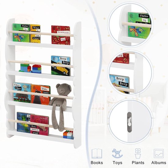Woltu Kinder-Wandbuchregal 98x60x14,5 cm Grün oder Weiß mit Eichenoptik - Montessori-Aufbewahrungsregal für das Kinderzimmer