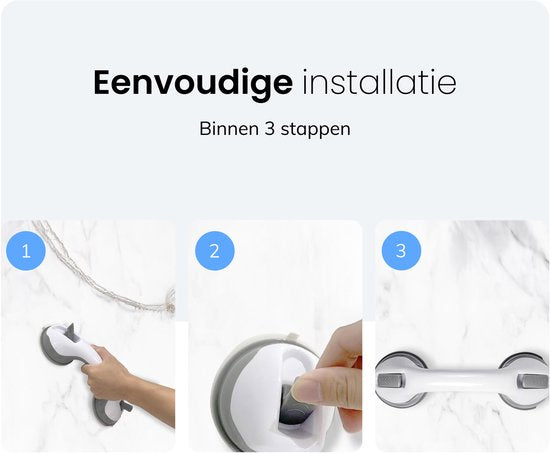 Duschgriff mit Saugnapf - 2 Stück - Geeignet für Dusche und Toilette - Feuchtigkeitsresistent - Griff mit Saugnäpfen - Für klein und groß - Extra sicheres & starkes Modell - 30cm Luft