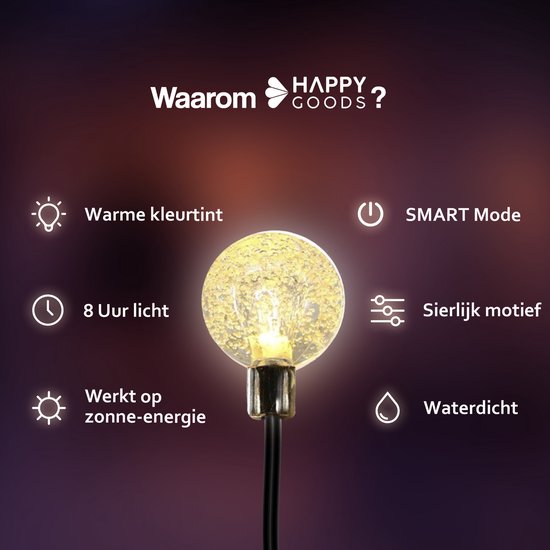 Happy Goods - Weihnachtsbeleuchtung - 7m - 50 Solar LED - Solar Gartenbeleuchtung - Solar Gartenbeleuchtung - Kristall Lichter ø 2,5 cm - Langlebig