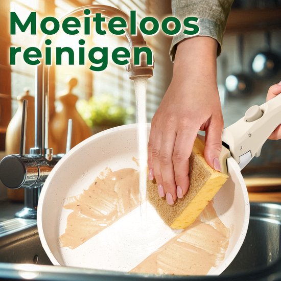 Just Perfecto 21 Töpfe und Pfannen Set Induktion - Beige Töpfe und Pfannen Set mit Deckel für Gas und Induktion - PFAS frei - Kalte Griffe