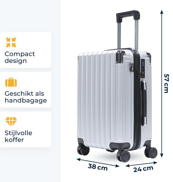 Pathsail Handgepäck Koffer - 40L x 55CM - Inkl. TSA-Schloss & Spinner-Räder - Silber