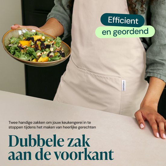 Castagnola Küchenschürze - Wasser- und schmutzabweisend - Professionelle Kochschürze - Schürze für Damen und Herren - Catering Schürze - Unisex - Verstellbare Schnalle - Extra große Fächer - Beige