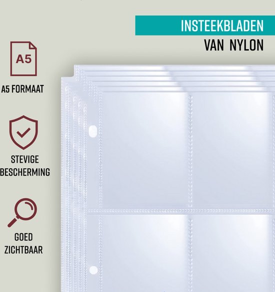NAPI Sammelmappe für 400 Karten - Sammelmappe für Karten - 4 Fächer - Kunstleder - Premium-Kartenmappe mit Reißverschluss - 50 Seiten - A5 Format - Schwarz