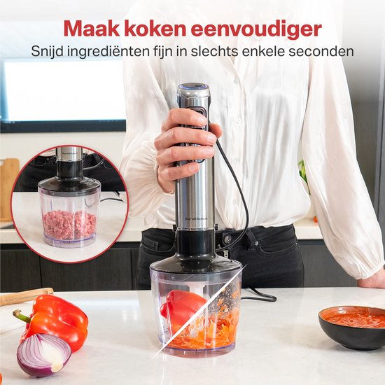 AoraKitchen Stabmixer-Set - 6 Teile - 1000W - Turbo - Milchaufschäumer - Zerkleinerer - Messbecher - Schneebesen