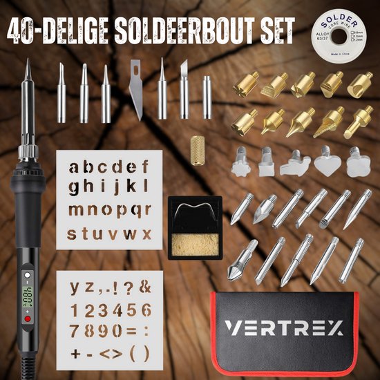 Vertrex 2-in-1 Lötkolben und Holzbrenner Set - 40-teilig - Pyrographie - Lötkolben - Lötstation - Lötset