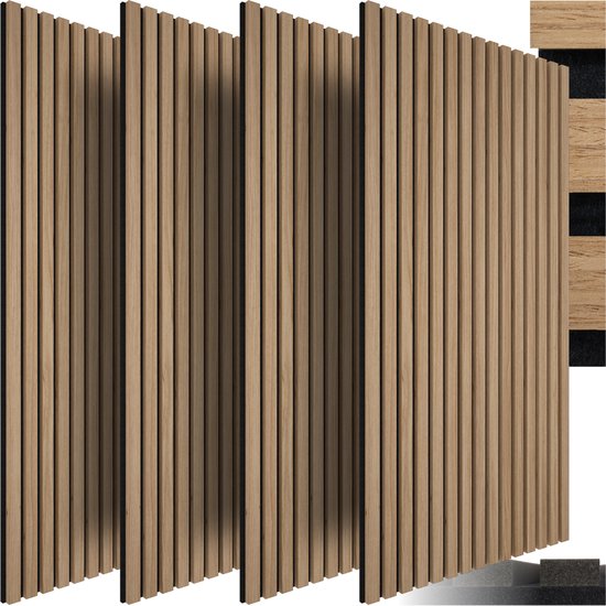 tectake - 4er-Set Akustikpaneele Sonic Wall - Schallabsorbierendes Paneel - Schalldämmung - Akustikwandpaneel - 120x60x2,1cm - Akustische Wanddekoration - Eiche hell