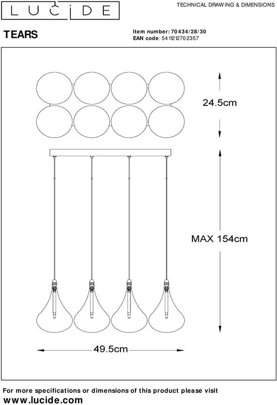 Lucide TEARS – Hängeleuchte – LED, dimmbar – G4 – 8 × 1,5 W, 3000 K – Schwarz