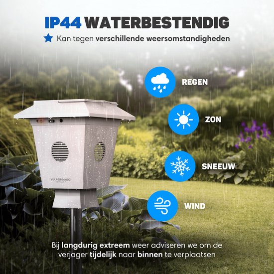 Vulpes Goods® Bird Repellent PRO - Vogelabwehr - Ultraschall - Tierfreundlich - Solar­betrieben - Weiß/Schwarz