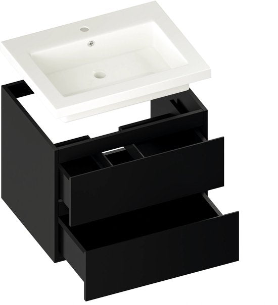 Mirlux Badmöbel Matte Schwarz 60 cm - Waschtisch Weiß - Badmöbel Set - Waschtischschrank Matte Schwarz