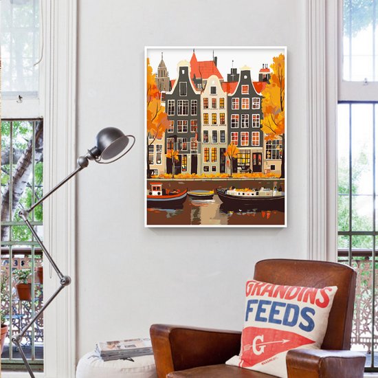 Rubye® Malen nach Zahlen Erwachsene - Kanalhaus - Inklusive Farbe und Pinsel - Leinwand Malen nach Zahlen - 40x50cm
