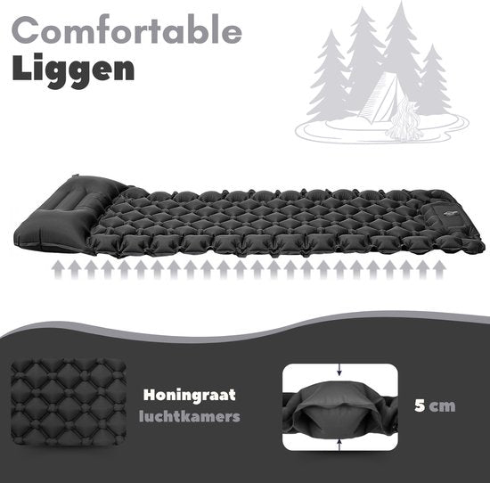 Vertrex Inflate-X1 Schlafmatte mit eingebauter Pumpe - Luftbett - 1 Person - Night Black