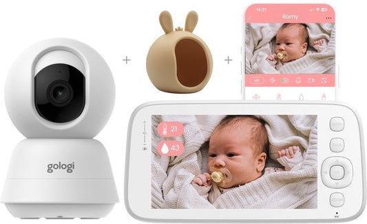 Gologi Babyphone mit Kamera - Babyphone - Babykamera - Ferngesteuert über App und Bildschirm - Weiß