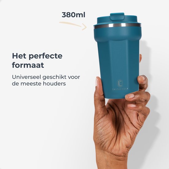 Castagnola Thermos Cup - Kaffeebecher To Go - Reisebecher für Kaffee und Tee - Teebecher - 380 ML - Edelstahl - Blau - Octagon