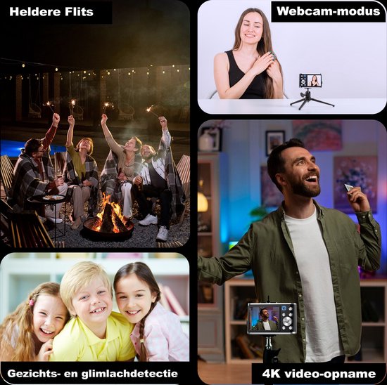 K&L Digitalkamera 4K - Fotoapparat - Fotokamera - Kompaktkamera - Vlog-Kamera - Für Kinder - Inklusive 64GB - NL Software