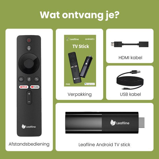 Leafline® Android TV Stick - Google TV Streamer - Eingebauter Chromecast - Android TV Box - Mit Fernbedienung & Sprachsteuerung