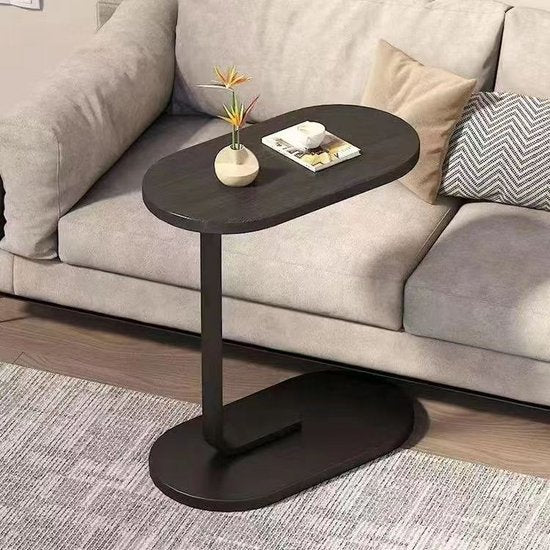 Ceruzo Beistelltisch - Schwarz - Bank Tisch - Metall mit Holz - Couchtisch - C Form - 45x28x60 cm