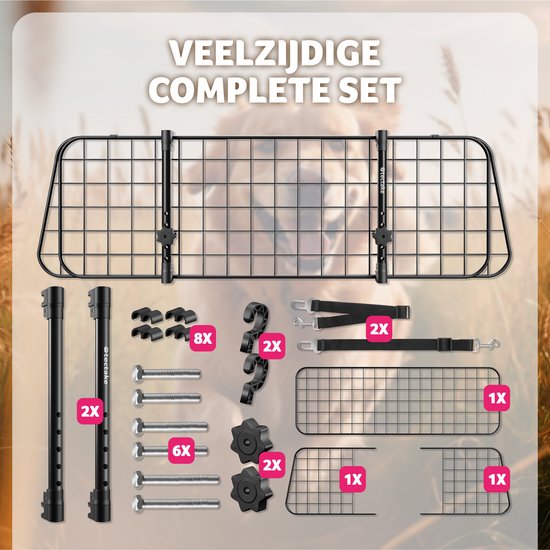 tectake - Auto-Hundehalterung - Universal mit variabler Breite bis max. 154 cm - Kofferraumschutz und -trenner - Inkl. 2 Sicherheitsgurte - Einfache Montage