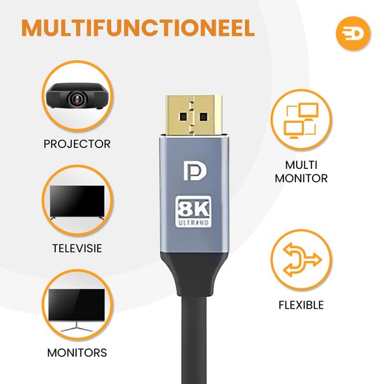 Drivv. Displayport-Kabel - 8K 60Hz - 4K 144 Hz - 32.4GBps - Displayport 1.4 - DP-Kabel - PVC - 1 Meter - Space Grau