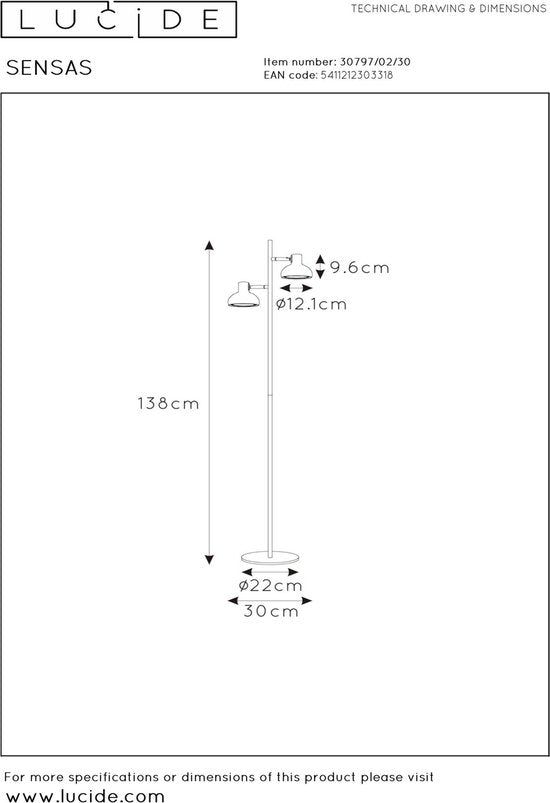 Lucide SENSAS - Stehleuchte - 2xGU10 (ES111) - Schwarz