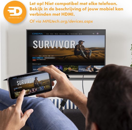 Drivv. USB C zu HDMI Adapter - Unterstützt 4K 60Hz - Thunderbolt 3 - Nylon - Grau
