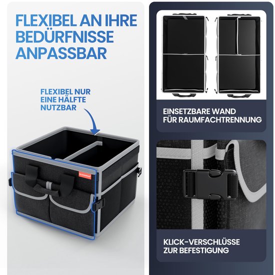 HELDENWERK Premium Kofferraum-Organizer mit Deckel, stabil & rutschfest - Faltbare Kofferraumtasche, groß mit doppeltem Boden - Kofferraumbox, Kofferraum-Organizer-Box