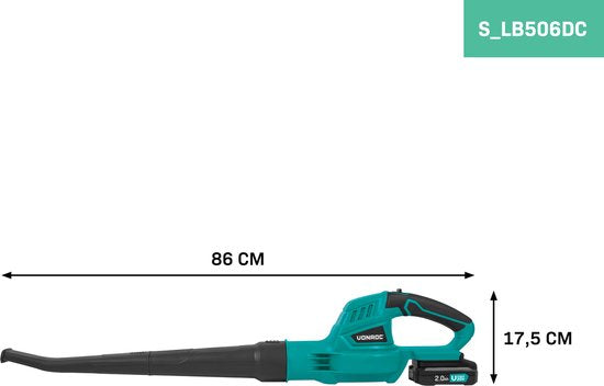 VONROC Accu Laubbläser 20V - Luftgeschwindigkeit 180 km/h - Luftmenge 5m3/min - Inkl. 2.0Ah Akku und Schnellladegerät