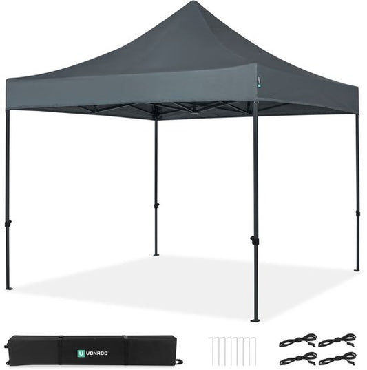 VONROC Partyzelt - 3x3 m - Premium easy-up Partyzelt - Modulares Design - Faltbar - Wasserdicht - Stahlrahmen - 50+ UV Schutz - Inklusive Aufbewahrungstasche - Grau