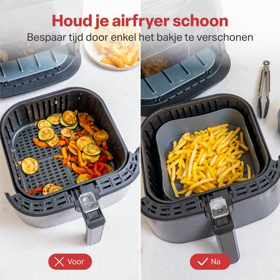 AoraKitchen Airfryer Tabletts Silikon - 20cm - 5 Stück - Airfryer Zubehör - inkl. Handschuhe & Zange