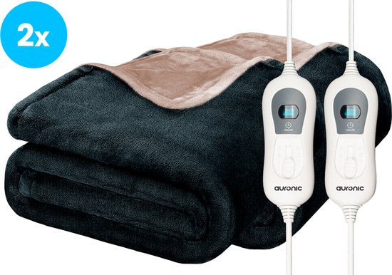 Auronic Electric Blanket - Duo Pack - Wärmedecke - 1 Person - 3 Wärmestufen - 160x120cm - Anthrazit