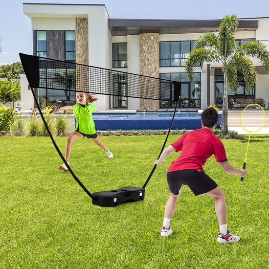 COSTWAY Badminton Netzständer, tragbares Federballspiel mit Schlägern, 2 Schlägern, Netz und Aufbewahrungsbox, komplettes Badmintonset für Badminton/Tennis und Volleyball für drinnen und draußen