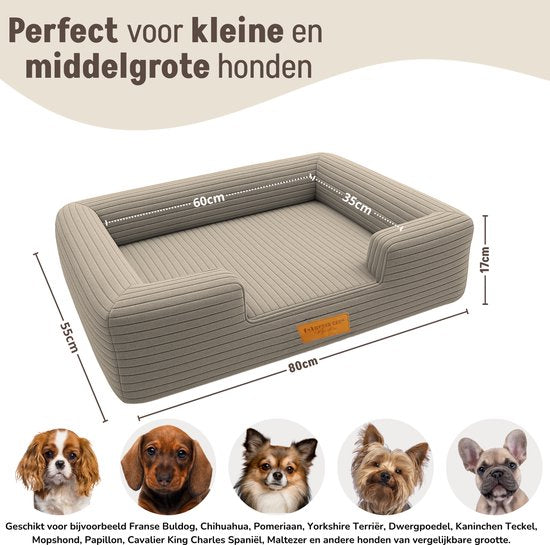 By Cee Cee Orthopädischer Hundekorb - Orthopädisches Hundekissen - Hundebett - Gerippter Stoff - Für kleine Hunde - Mocha Taupe - 80x55