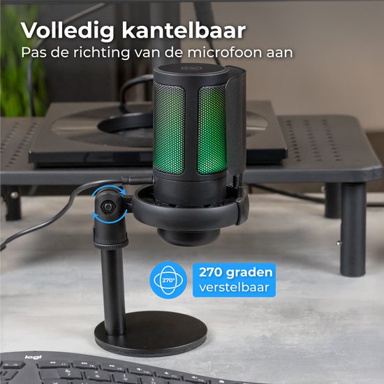 Nuvance - USB-Mikrofon mit Ständer - für PC- und Gaming-Mikrofon - mit Rauschfilter - inkl. USB-C-Konverter - Streaming-Mikrofon - RGB