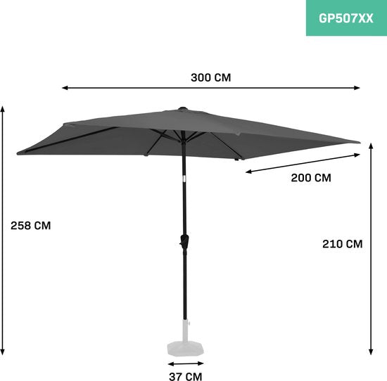 VONROC Premium Stick Sonnenschirm Rapallo - 200x300cm - Inkl. Schutzhülle - Rechteckig - Neigbar - UV-beständiges Tuch - Grau