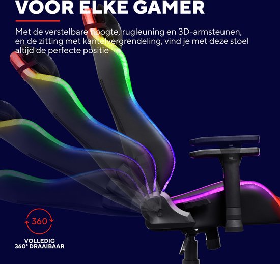 Trust Ruya RGB Gaming-Stuhl - Mit RGB-Beleuchtung - Verstellbar - Ergonomisch - Schwarz