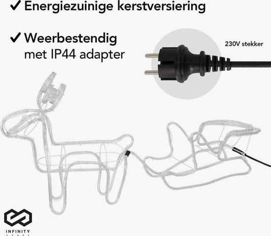 Infinity Goods Rentier mit Schlitten - Weihnachtsbeleuchtung - Outdoor Indoor LED Figur - Weihnachtsdekorationen - 3D Lichtergirlande - Weihnachten - Warm White