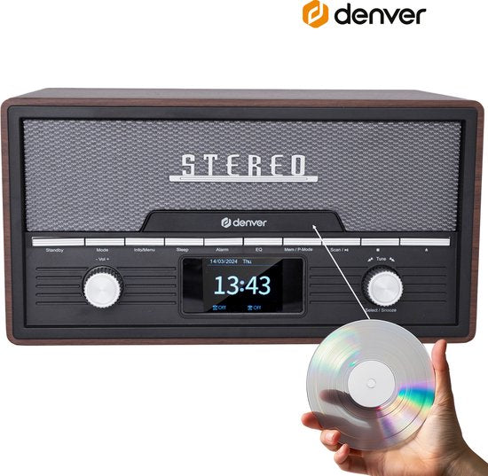 Denver DAB-Radio - Bluetooth - DAB+/ FM - CD - Holz - Braun