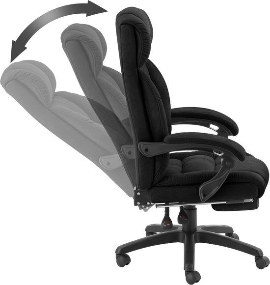 tectake® Luxus-Bürostuhl - Ergonomischer Chefsessel mit Fußstütze und Kopfstütze - Stuhl für Büro oder Schreibtisch mit dicker Velours-Polsterung - Bürostühle für Erwachsene - leichtgängig drehbar, mit Rädern - Rückenlehne und Höhe verstellbar - Schwarz