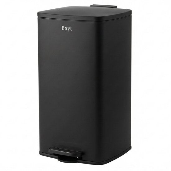 Bayt Mülleimer - Mülleimer 60 Liter - Treteimer 60 Liter - Mülleimer 60 Liter - Abfalleimer - Edelstahl - Schwarz