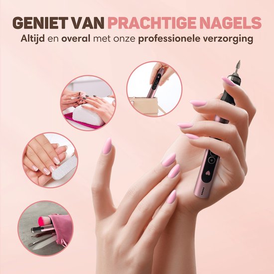 Vulpes Goods® BeautyCare - Elektrische Nagelfeile - Schnurlos & wiederaufladbar - 11 Nagelschleiferbits und 96 Schleifrollen und Tragetasche - Maniküre und Pediküre Set - PRO Version