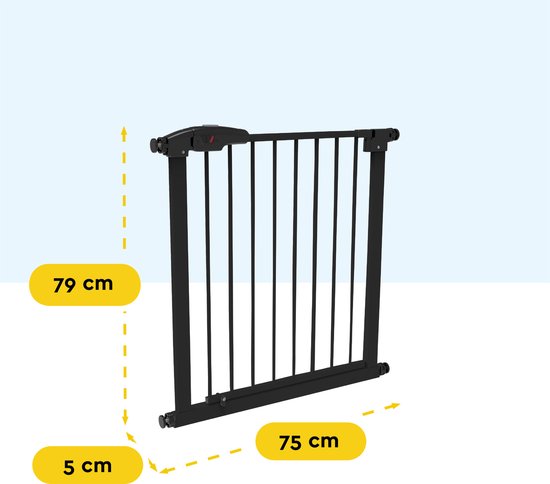 BRASQ Treppentor ohne Bohren - Sicherheitstor - Kindertor mit Verlängerung - 75 bis 93 cm - Ausziehbar - Klemmbefestigung - Metall - Hundetor - Schwarz