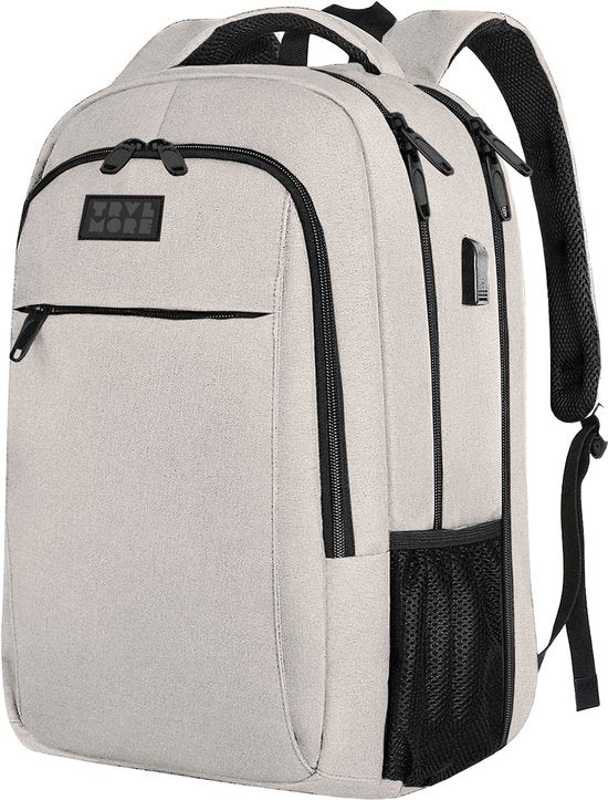 TRVLMORE Rucksack mit Lifetime - Rucksack mit 15.6 Zoll Laptopfach - Schultasche - Spritzwassergeschützt - Männer und Frauen - Jungen und Mädchen - 28L - Champagner
