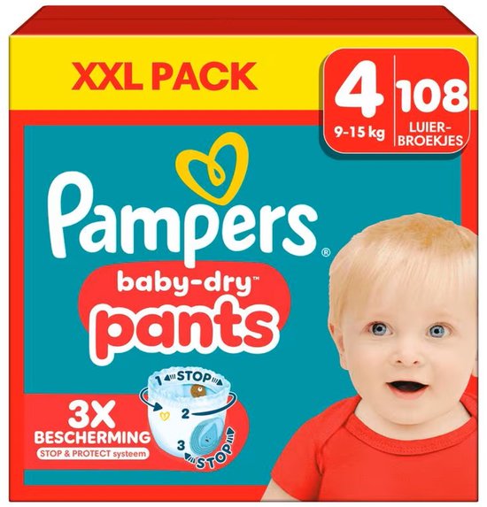 Pampers Baby-Dry Pants Größe 4 (9–15 kg) – 108 Windelhosen – XXL-Packung – 3-facher Schutz