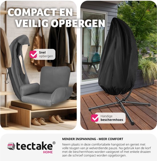 tectake Hängesessel mit Gestell - Schaukelstuhl mit Kissen + Rückenkissen - Möbel für Wohn- oder Schlafzimmer - Balkonmöbel - Für drinnen oder draußen - Bis 160 kg - Anthrazit
